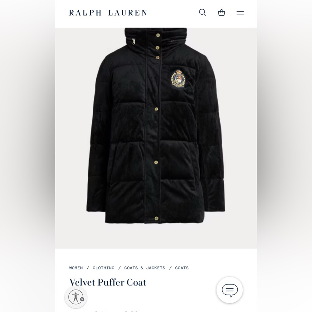 Ralph Lauren Velvet Puffer Coat with zip hood